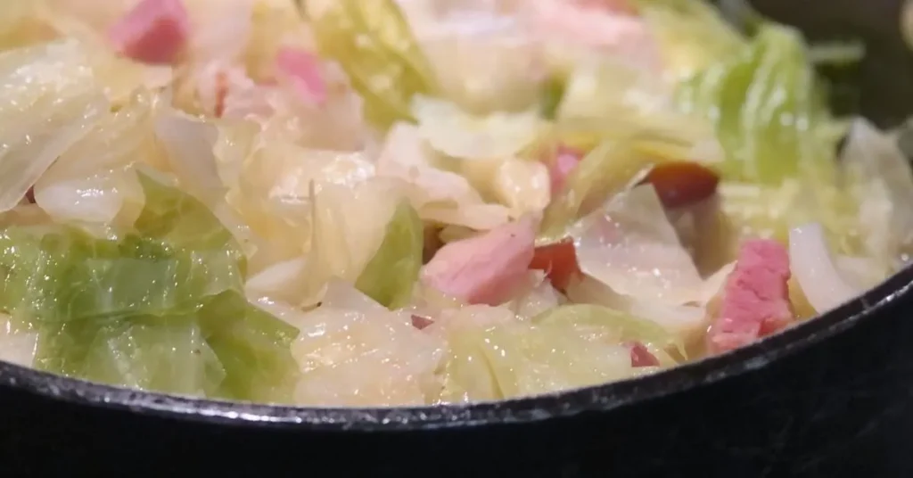 pot of cooked Southern cabbage with smoked meat
