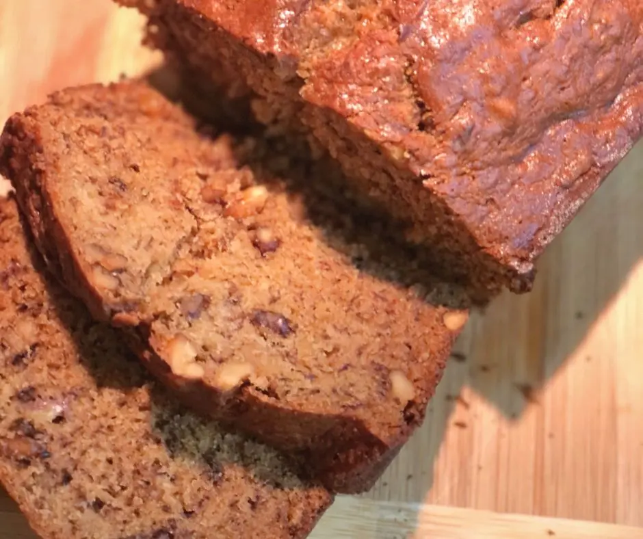 sliced of banana bread with walnuts