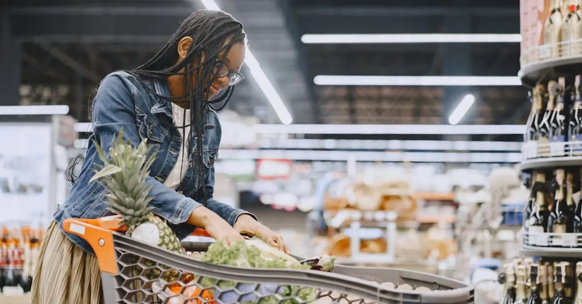 woman shopping at grocery store representing meal planning