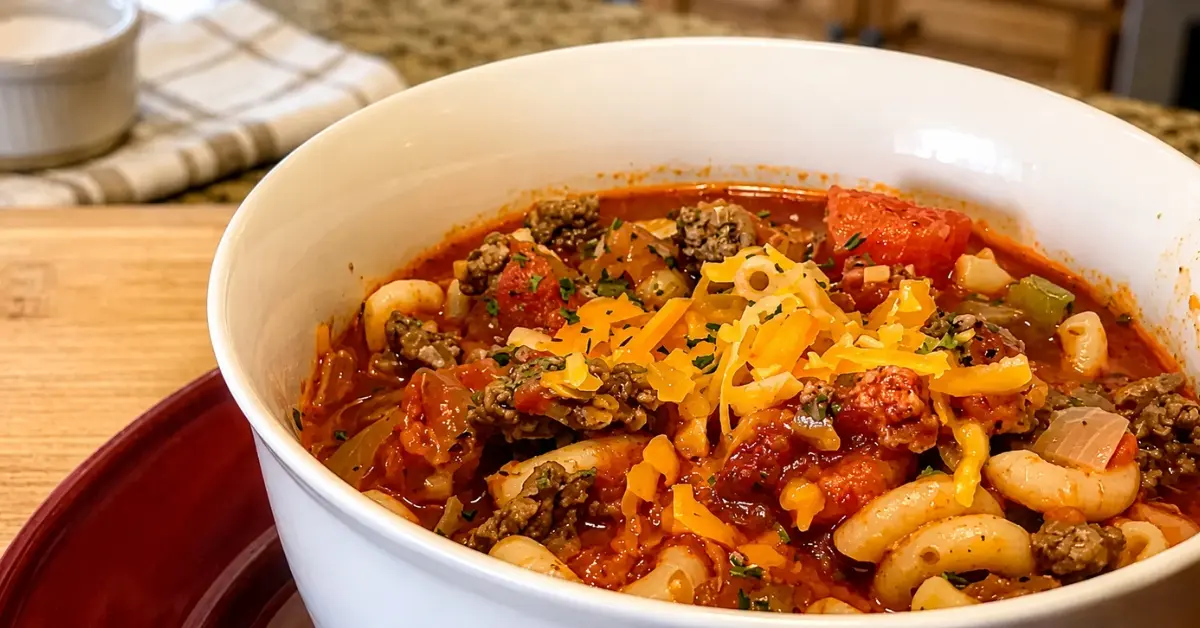 American Goulash with elbow noodles and tomato