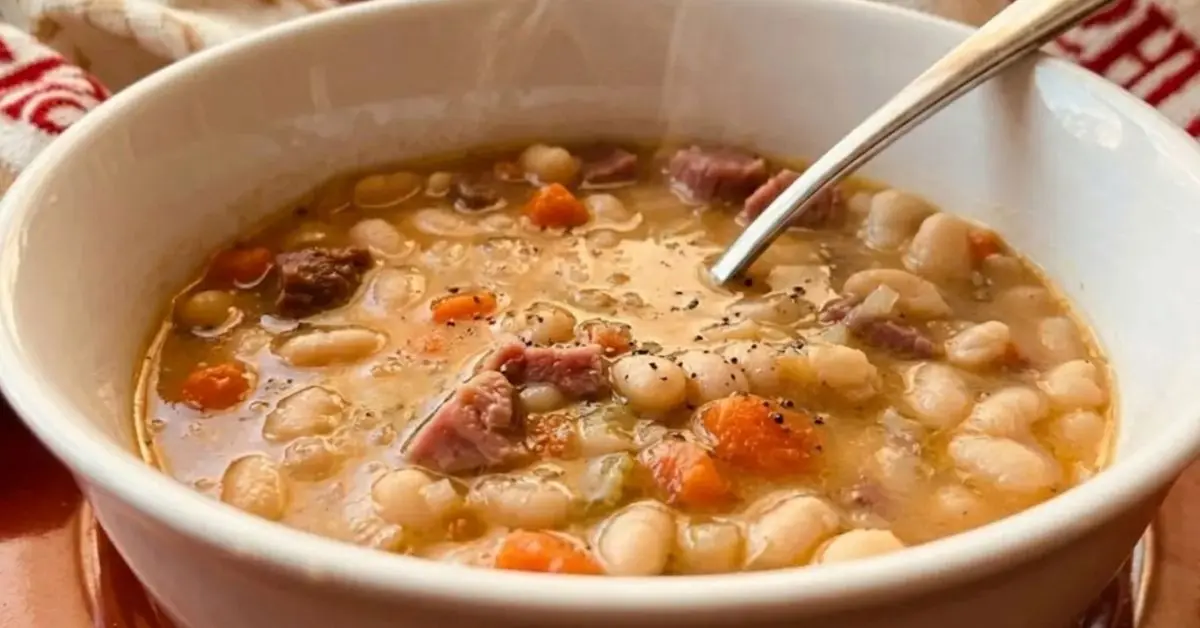 Creamy Classic Homemade Navy Bean and Ham Soup